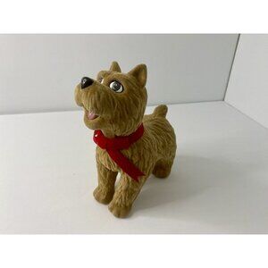 Flocker‎ Terrier Dog Figure Tan W/ Red Bow Holiday Decor Vintage